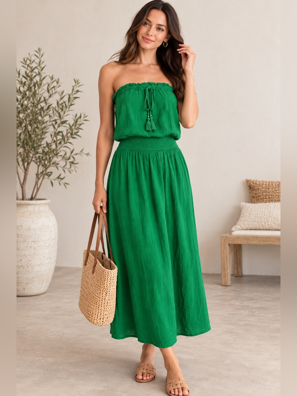 WHBM Strapless Smocked Maxi